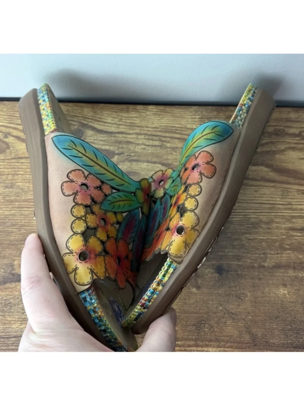 L'Artiste Soloa Spring Step Sandals Size 41 US 9.5 10 Slip On Leather Floral - Picture 8 of 10